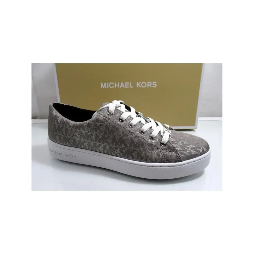 Michael Kors Keaton Lace Up Designer Sneakers MK Logo Silver Size 7.5